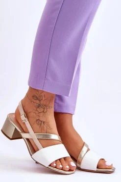 Buty Sergio Leone Skórzane Sandały Na Obcasie Sergio Leone SK826 Biało-Złote