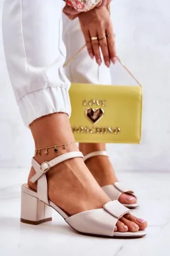 Best Skórzane Sandały Na Obcasie Beżowe Lorisa Damskie Sandały Na Obcasie