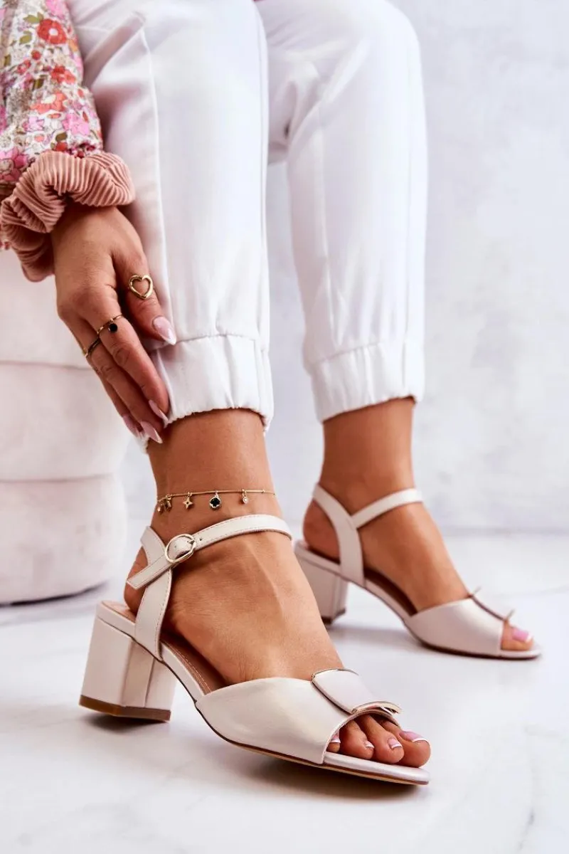 Best Skórzane Sandały Na Obcasie Beżowe Lorisa Damskie Sandały Na Obcasie