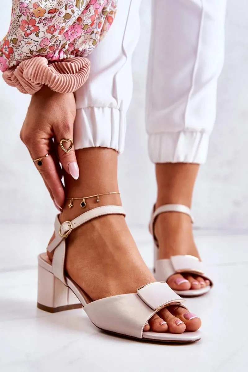 Best Skórzane Sandały Na Obcasie Beżowe Lorisa Damskie Sandały Na Obcasie