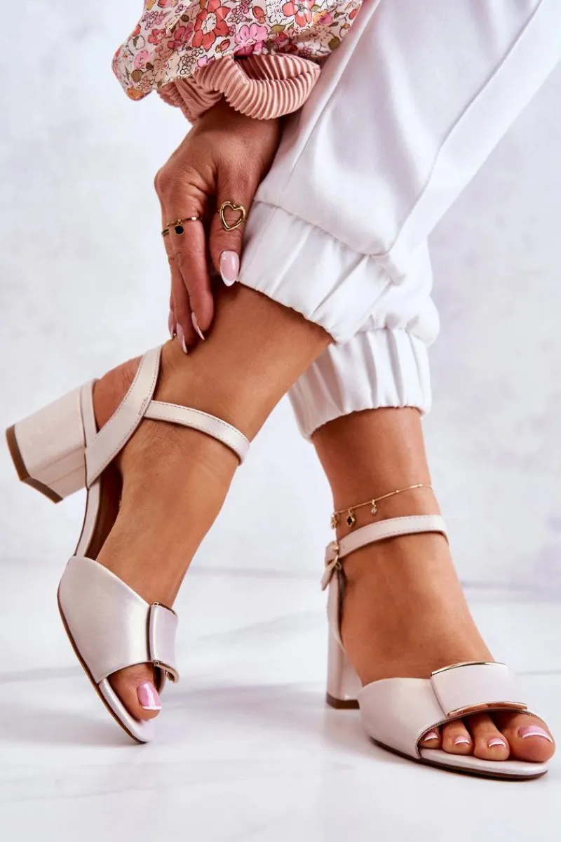 Best Skórzane Sandały Na Obcasie Beżowe Lorisa Damskie Sandały Na Obcasie