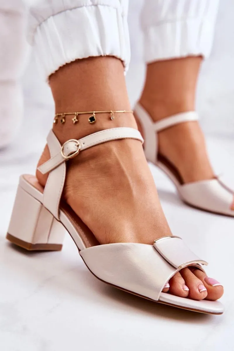 Best Skórzane Sandały Na Obcasie Beżowe Lorisa Damskie Sandały Na Obcasie