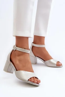 Best Skórzane Sandały Na Obcasie Vinceza 20100 Srebrne Damskie Sandały Na Obcasie