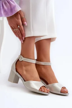 Best Skórzane Sandały Na Obcasie Vinceza 20100 Srebrne Damskie Sandały Na Obcasie