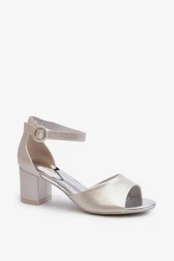 Best Skórzane Sandały Na Obcasie Vinceza 20100 Srebrne Damskie Sandały Na Obcasie