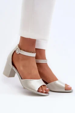 Best Skórzane Sandały Na Obcasie Vinceza 20100 Srebrne Damskie Sandały Na Obcasie