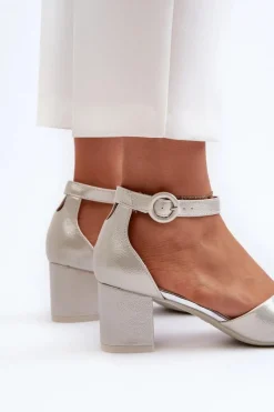 Best Skórzane Sandały Na Obcasie Vinceza 20100 Srebrne Damskie Sandały Na Obcasie