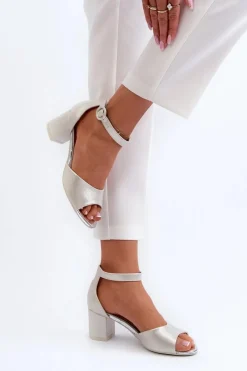 Best Skórzane Sandały Na Obcasie Vinceza 20100 Srebrne Damskie Sandały Na Obcasie