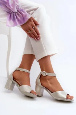 Best Skórzane Sandały Na Obcasie Vinceza 20100 Srebrne Damskie Sandały Na Obcasie