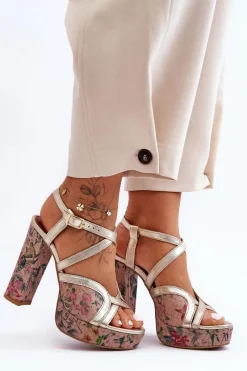 Sandały Na Obcasie>Maciejka Skórzane Sandały Na Obcasie 06084-25 Złote