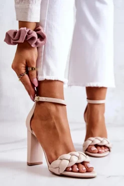 Clearance Boto Skórzane Sandały Na Obcasie Beżowe Henriett