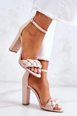 Clearance Boto Skórzane Sandały Na Obcasie Beżowe Henriett