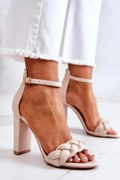 Clearance Boto Skórzane Sandały Na Obcasie Beżowe Henriett