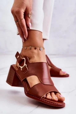 Boto Skórzane Sandały Na Obcasie La.Fi Brązowe Leratto