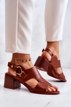 Boto Skórzane Sandały Na Obcasie La.Fi Brązowe Leratto