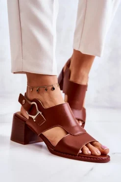 Boto Skórzane Sandały Na Obcasie La.Fi Brązowe Leratto