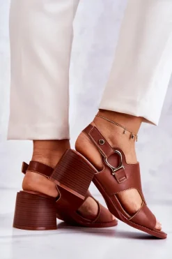 Boto Skórzane Sandały Na Obcasie La.Fi Brązowe Leratto