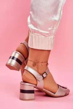 Sandały Na Obcasie>Maciejka Skórzane Sandały Na Obcasie 04120-25 Złote