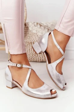 Sandały Na Obcasie|Sandały Płaskie>Maciejka Skórzane Sandały Na Obcasie 04509-45 Beżowo-Złote