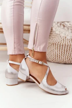 Sandały Na Obcasie|Sandały Płaskie></noscript>Maciejka Skórzane Sandały Na Obcasie 04509-45 Beżowo-Złote