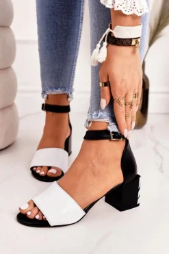 Sandały Na Obcasie>Laura Messi Skórzane Sandały Na Obcasie 2285 Zebra Czarne