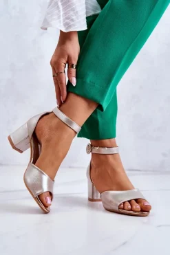 Best Buty damskie Vinceza Skórzane Sandały Na Obcasie Vinceza 20100 Złote