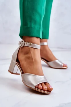 Best Buty damskie Vinceza Skórzane Sandały Na Obcasie Vinceza 20100 Złote