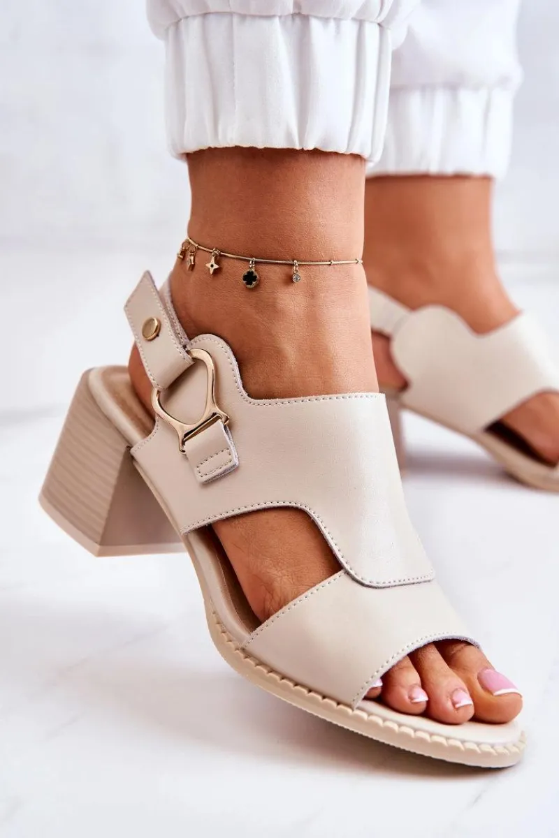 Skórzane Sandały Na Obcasie La.Fi Beżowe Leratto Damskie Sandały Na Obcasie