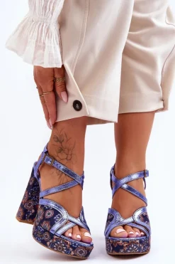 Sandały Na Obcasie>Maciejka Skórzane Sandały Na Obcasie 06084-17 Granatowe