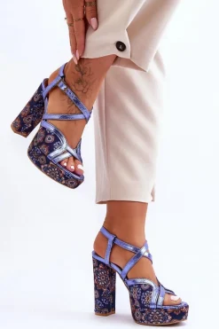 Sandały Na Obcasie>Maciejka Skórzane Sandały Na Obcasie 06084-17 Granatowe