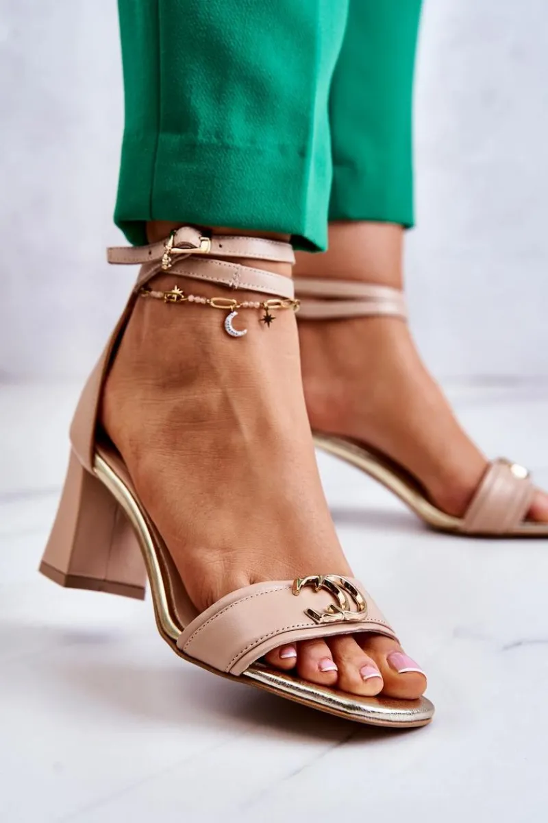 Sandały Na Obcasie>Laura Messi Skórzane Sandały Na Obcasie 2425 Beżowe