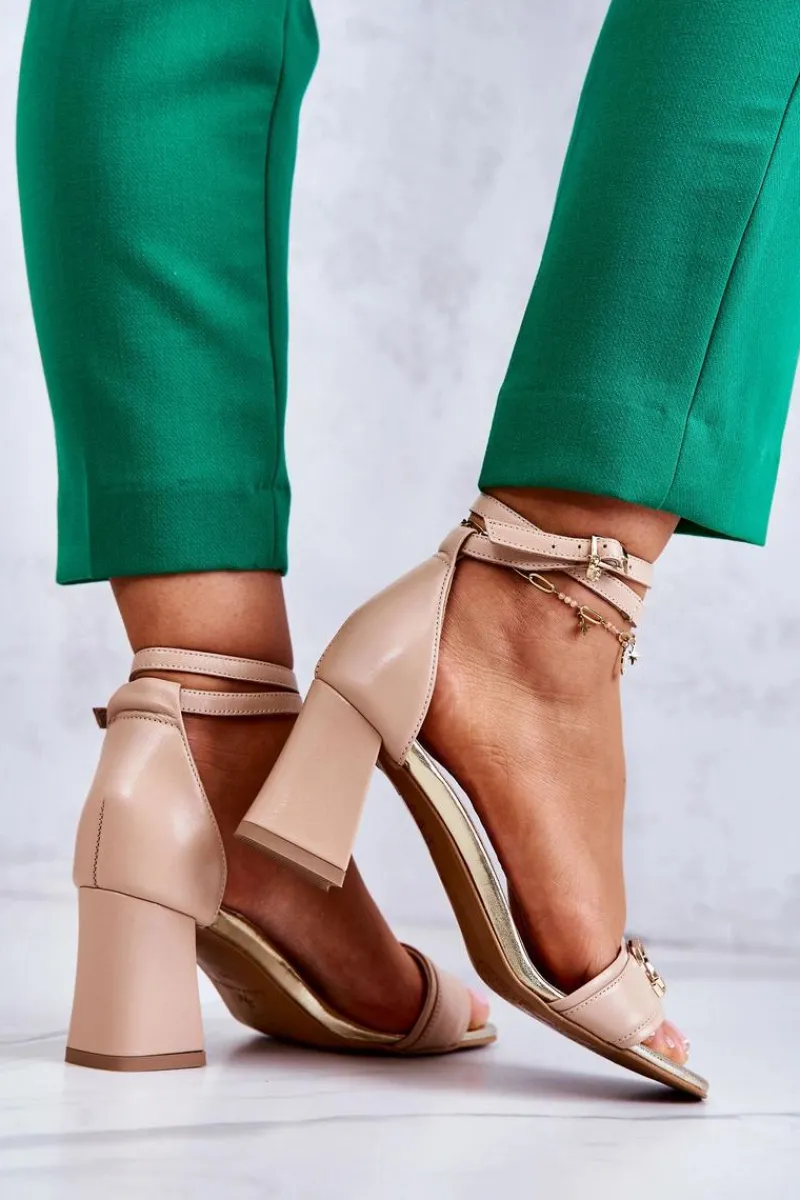 Sandały Na Obcasie>Laura Messi Skórzane Sandały Na Obcasie 2425 Beżowe