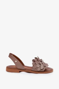 Best Skórzane Sandały Na Płaskim Obcasie 40425 Ciemnobeżowe Damskie Sandały Płaskie