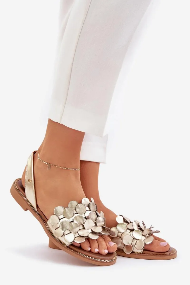 Sandały Płaskie>Zazoo Skórzane Sandały Na Płaskim Obcasie 40425 Złote Złoty