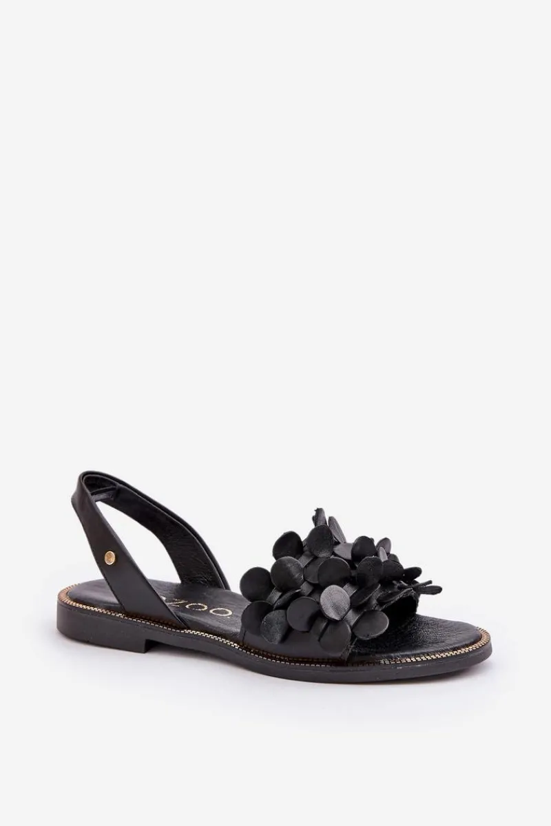 Online Skórzane Sandały Na Płaskim Obcasie 40425 Czarne Damskie Sandały Płaskie