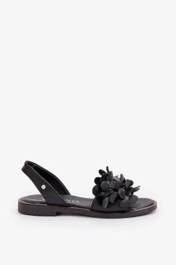 Online Skórzane Sandały Na Płaskim Obcasie 40425 Czarne Damskie Sandały Płaskie