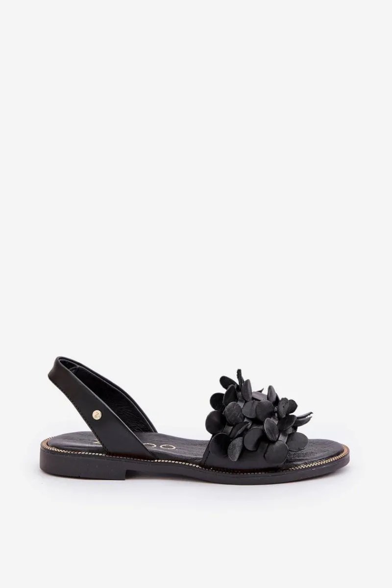 Online Skórzane Sandały Na Płaskim Obcasie 40425 Czarne Damskie Sandały Płaskie