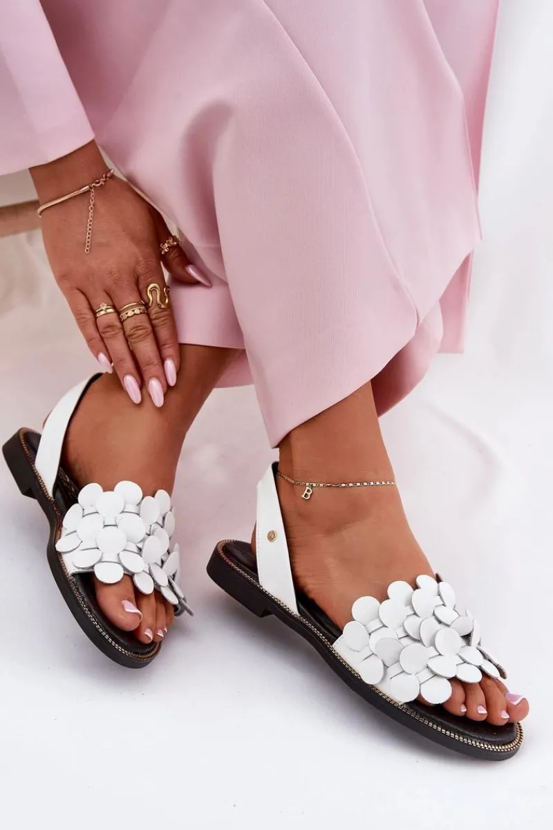 Hot Zazoo Skórzane Sandały Na Płaskim Obcasie 40425 Białe Biały