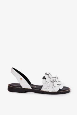 Hot Zazoo Skórzane Sandały Na Płaskim Obcasie 40425 Białe Biały