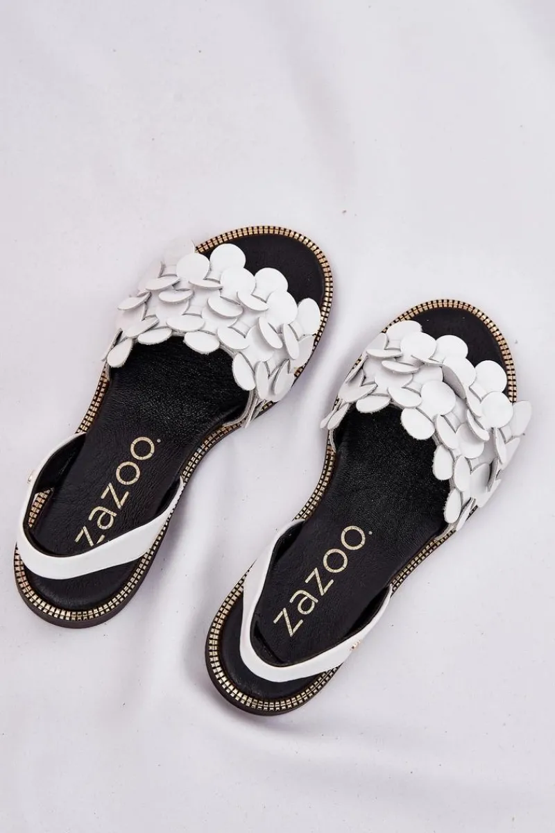 Hot Zazoo Skórzane Sandały Na Płaskim Obcasie 40425 Białe Biały