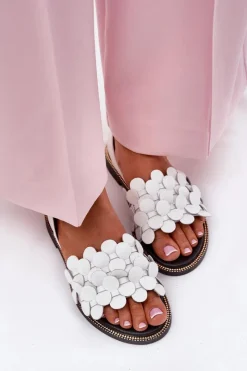 Hot Zazoo Skórzane Sandały Na Płaskim Obcasie 40425 Białe Biały