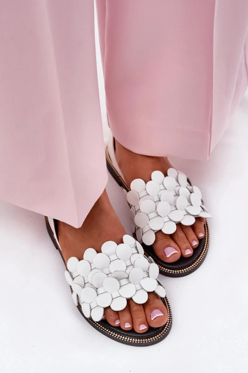 Hot Zazoo Skórzane Sandały Na Płaskim Obcasie 40425 Białe Biały