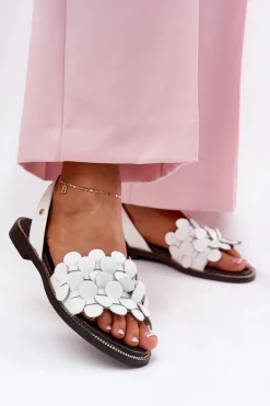 Hot Zazoo Skórzane Sandały Na Płaskim Obcasie 40425 Białe Biały