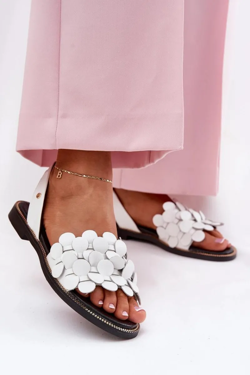 Hot Zazoo Skórzane Sandały Na Płaskim Obcasie 40425 Białe Biały