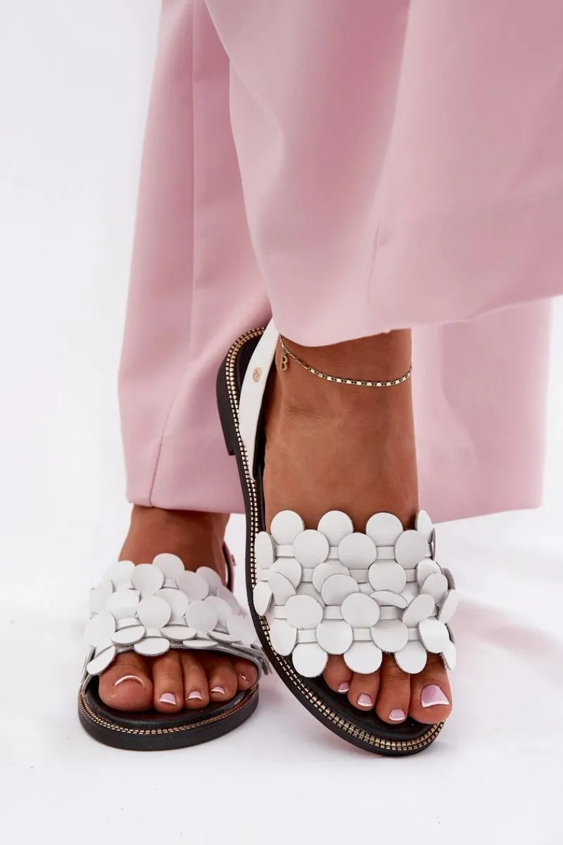 Hot Zazoo Skórzane Sandały Na Płaskim Obcasie 40425 Białe Biały