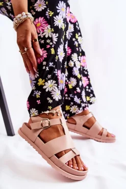 Sale Boto Skórzane Sandały Na Platformie Jasnoróżowe Tessy