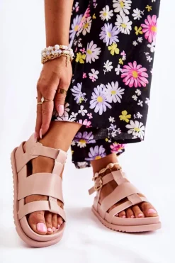 Sale Boto Skórzane Sandały Na Platformie Jasnoróżowe Tessy