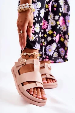 Sale Boto Skórzane Sandały Na Platformie Jasnoróżowe Tessy