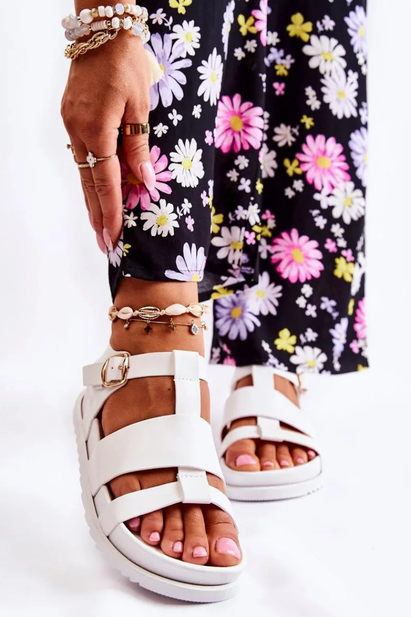 Sandały Płaskie>Boto Skórzane Sandały Na Platformie Białe Tessy