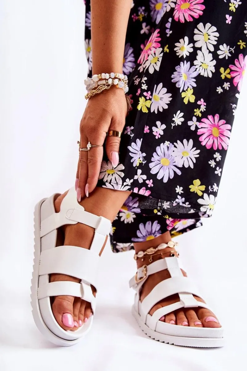 Sandały Płaskie>Boto Skórzane Sandały Na Platformie Białe Tessy